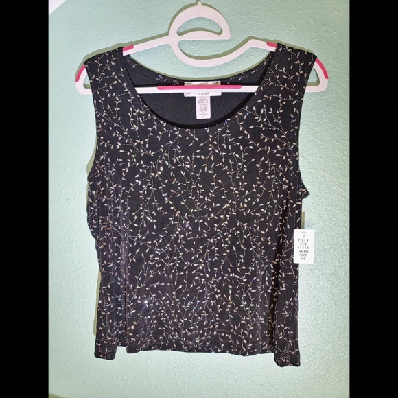 Ronnie Nicole Black Sparkling Diamond Vine Patter Tank Top With Sweater - Picture 2 of 6